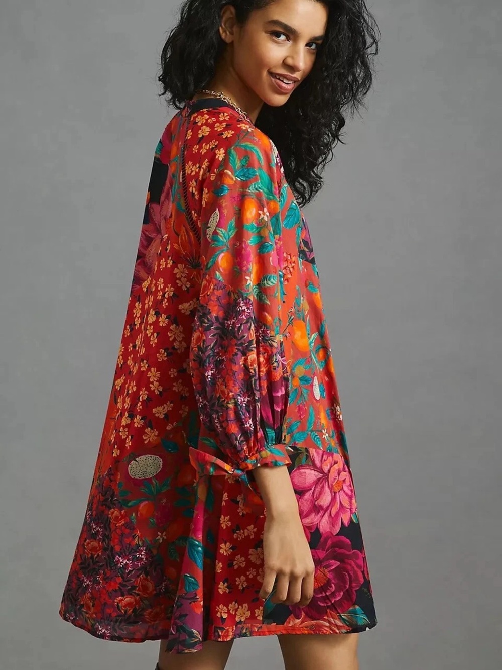 FARM Rio Red Multicolor Floral Button-Front Tunic Robe - Picture 3 of 11